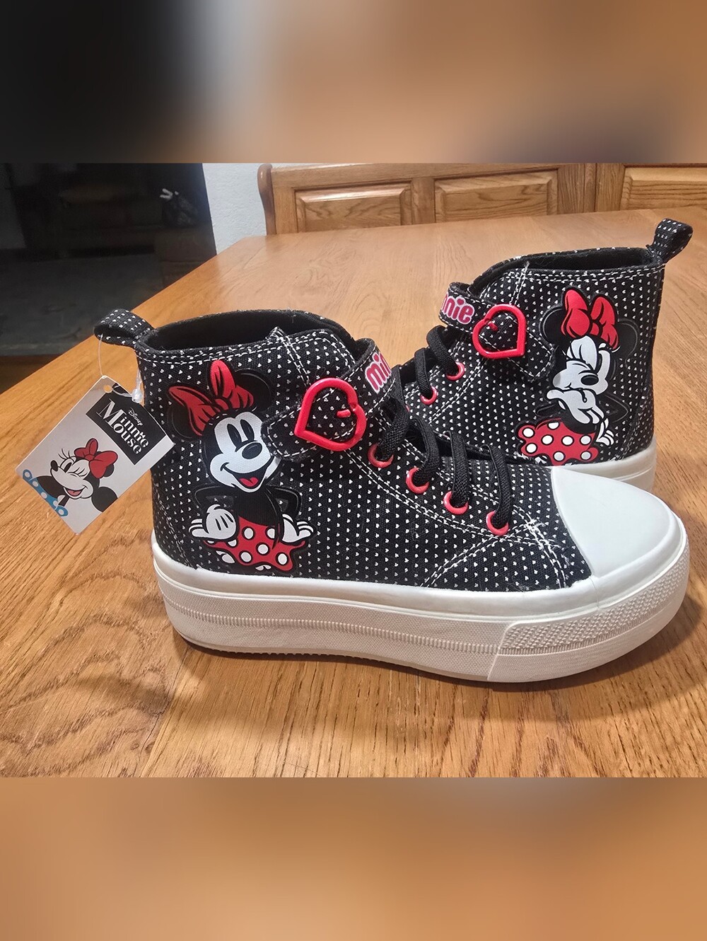 NWT Disney Minnie Mouse Black/Red/White Polka Dot High-Top Sneakers-Girl Size 13